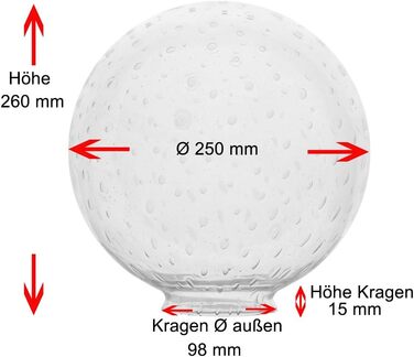Сферичне скло Лампове скло Ø 250мм Біле, прозоре, глянцеве, матове змінне скло Круглий світильник Скляна куля для E27 (бульбашкове скло)