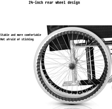 Старий повітряний складаний візок, ручний, легкий, з обмеженими можливостями, виготовлений з алюмінію, портативний, 24 дюйми, заднє колесо, застосовується для дорослих з церебральним паралічем / червоний чорний One size