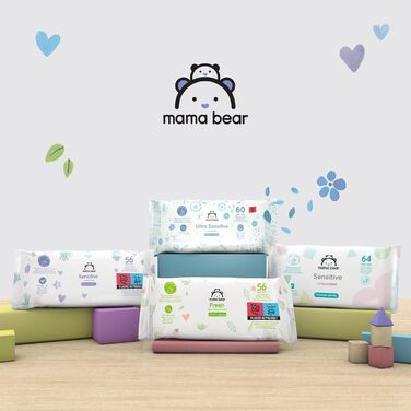 Бренд Storeo дитячі вологі серветки Mama Bear Sensitive без запаху, 1008 шт. (18 упаковок по 56) 56 шт. (18 упаковок)