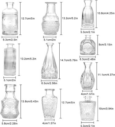 Маленькі скляні вази для прикраси столу міні-вази набір 10 шт. скляні вази квіткова ваза сучасні настільні вази весільні маленькі вази прикраси склянки для сухоцвітів скляні пляшки скляні пляшки прикраси пляшки