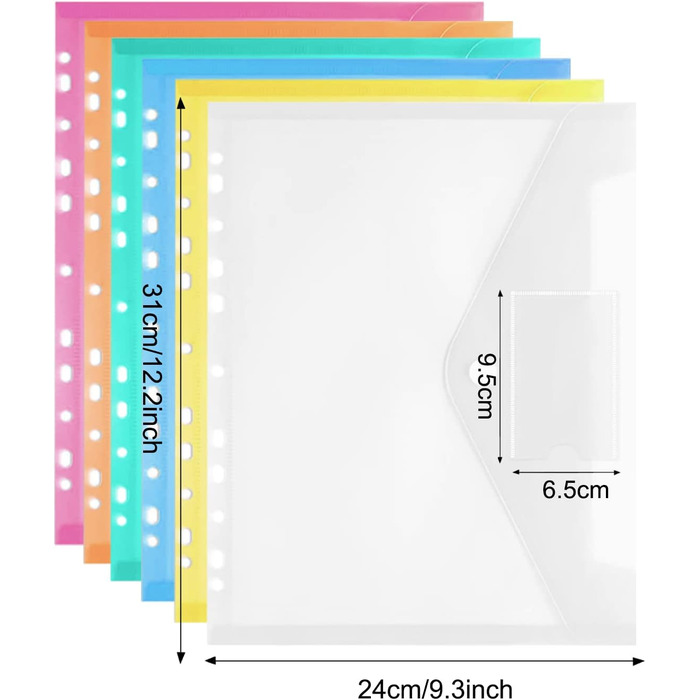 Пакет для документів A4 Прозора папка для документів 6 кольорів A4 Прозорий швидкозшивач для документів A4 з 11 отворами та липучкою для впорядкування (6)