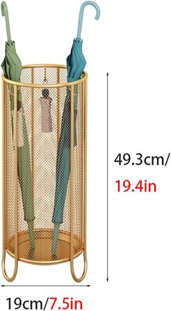 Окремо стояча підставка для парасольки з тримачем і гачком, кругла металева підставка для парасольки, для передпокою, домашнього офісу, готелю, саду, торгового центру (колір золото, розмір маленький золотий S