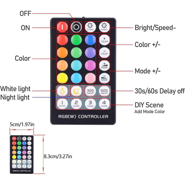 В 12 В 24 В 30 А RF світлодіодна стрічка Диммер ШІМ-контролер затемнення Бездротове керування або кнопкою для регулювання яскравості Підходить для світлодіодних стрічок (контролер RGB), 5