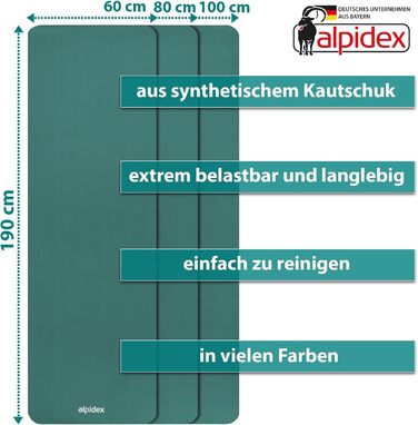 Килимок для йоги ALPIDEX Дуже товстий гімнастичний килимок 1,5 см 3 розміри Нековзний фітнес-килимок без фталатів Перенесення ременя Гімнастика Пілатес Спорт Фізіо HiiT Тренувальний килимок для йоги Килимок для сну (бірюзовий, 190 х 100 х 1,5 см)