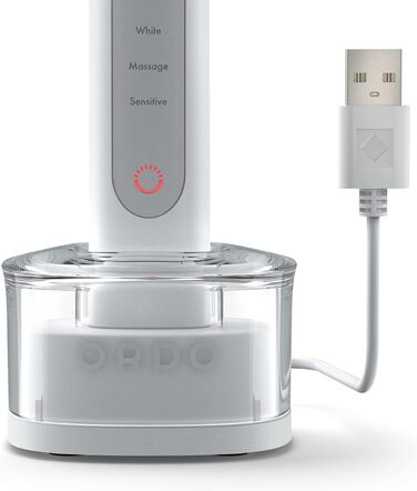 Електрична зубна щітка Ordo Sonic Advanced Smart Tech із 4 режимами чищення, акумулятором Fast Charge і силіконовим полірувальним елементом, USB-зарядним пристроєм для дорослих, білий