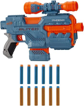 Моторизований бластер Elite 2 Phoenix CS-6, 12 дротиків Nerf, магазин на 6 дротиків, оптичний приціл, тактичні рейки, точки кріплення, батарейки 4AA Батарейки не входять до комплекту