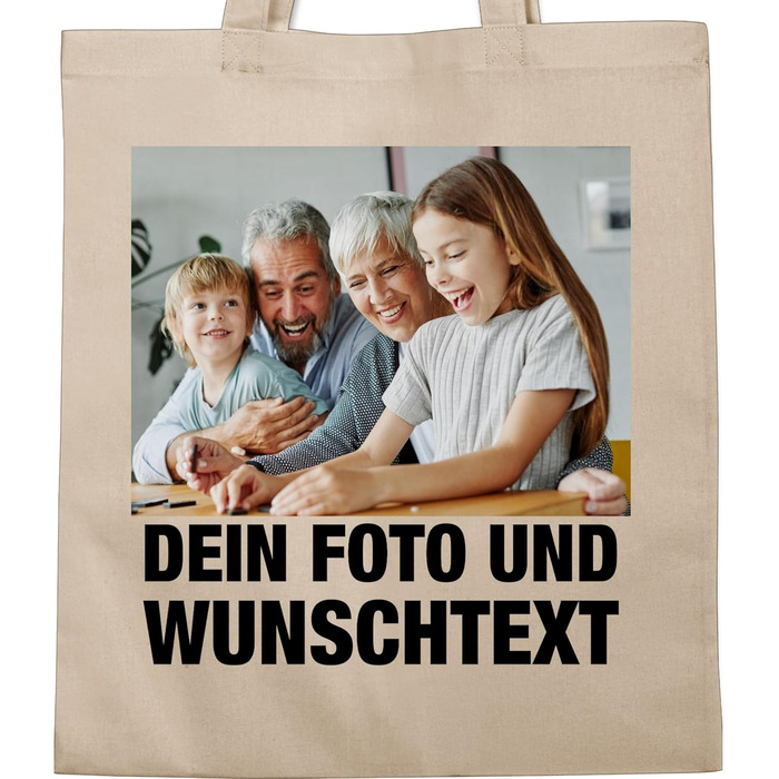 Подарунок з іменем, персоналізований Shirtracer - Бавовняна сумка - З фотографією I Власний малюнок I Текст I Ім'я I Текст на ваш вибір 2 Натуральний білий