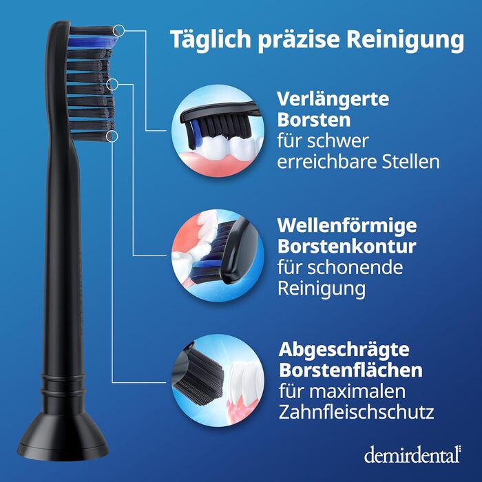 Змінні щітки з активованим вугіллям demirdental підходять для змінних щіток Philips Sonicare, середніх змінних щіток для природного очищення, чорні, HX9058mb, набір з 8 шт.