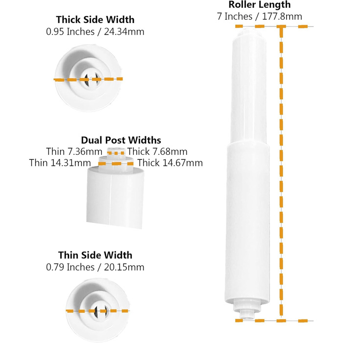 Тримач туалетного рулону (17,8 см), білий - Пластиковий (підпружинений) Запасний стрижень шпинделя - Подовжувач рулону для надвеликих рулонів рушників для ванної кімнати