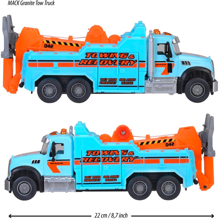 Евакуатор для дітей віком від 3 років (22 см) - велика іграшкова вантажівка з краном, тросовою лебідкою та буксирною вилкою для буксирування автомобілів, зі світлом та звуком