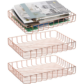 Упаковки дротяний лоток для файлів, лоток для паперу з рожевого золота Настільний лоток для листів, офісний великий лоток для документів для офісу, комори вдома, класу, школи, 32x24x5 см, 3