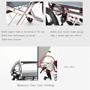 Інвалідний візок KAZHUN YMXHYC, ручний, легкий, з унітазом, переносний, розбірний, виготовлений з алюмінію, багатофункціональний, для людей похилого віку та інвалідів