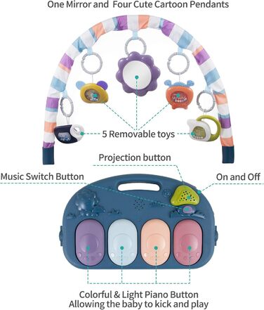 Грайте в килимок Kick and Play Piano Gym, іграшка для новонароджених з піаніно, ігрова гімнастика для занять на килимку для дитини (синій)