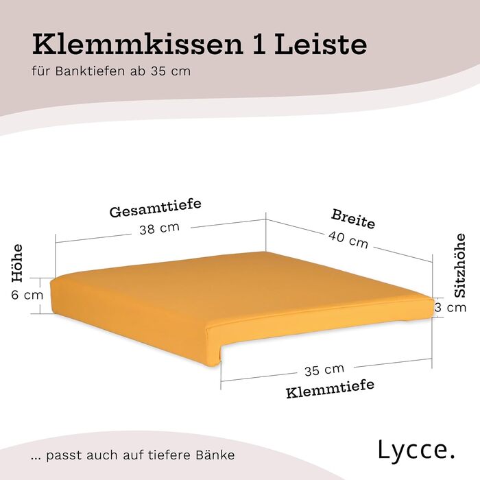 Подушка для затискача лавки з лікчеву 1 смуга, подушка сидіння імітація шкіри гірчиця, глибина лавки від 35 см