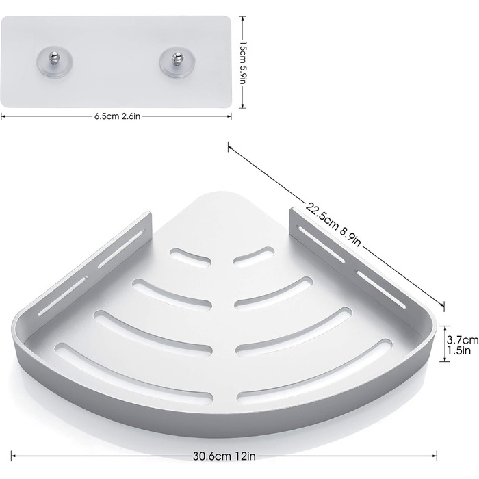 Душова полиця без свердління Душова полиця кутова Організатор для ванної кімнати Душова полиця для ванної кімнати Душова корзина, душова кутова полиця з 4 гачками Космічне алюмінієве настінне кріплення срібло, 2 шт. и матове срібло.