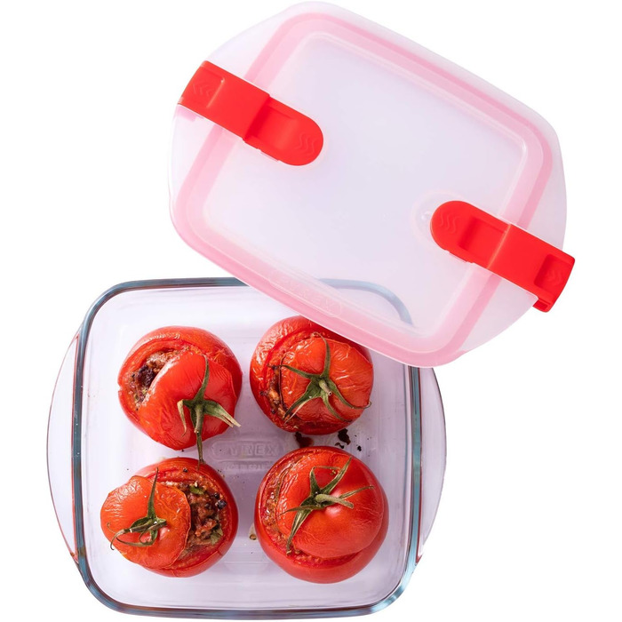 Скляні банки для зберігання їжі Pyrex 1451131 and Cook & Heat, квадратні, 1 л, з герметичною кришкою, можна використовувати в мікрохвильовій печі, 3 шт. и, прозорі 28,4 x 21 x 24,8 см Унікальні