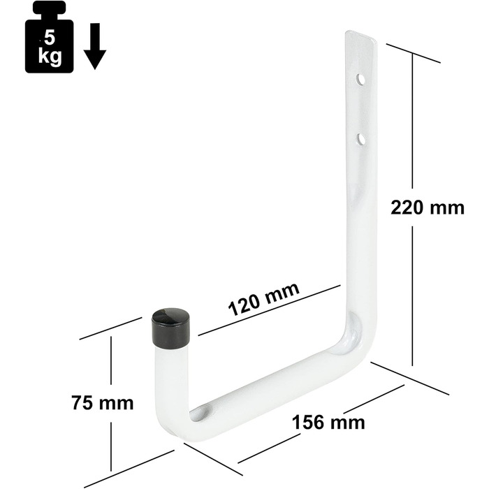 Настінні гачки VORMANN Гачки для обладнання Гачки для гаражів Вантажні гачки Сталь біла Вантажопідйомність 5 кг Стійкий до погодних умов П-подібна форма Набір з 8 предметів 4 розміри