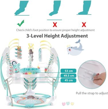 Ходунки для немовлят LIFEZEAL, Jumperoo Baby з сидінням, що обертається на 360, регульовані по висоті ходунки з 9 іграшками, ігровий центр Jungle з підсвічуванням і мелодіями, для немовлят і малюків, синій