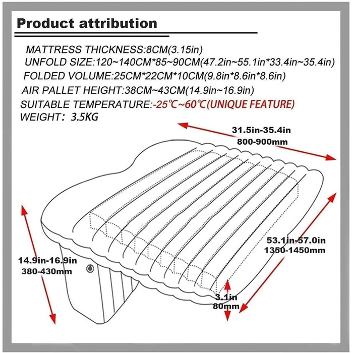 Надувний матрац AcarKing Автомобільний надувний туристичний матрац для автомобіля Матрац для заднього сидіння Матрац Розкладний диван Подушка для кемпінгу на відкритому повітрі Подушка для сну ліжко Надувний диван