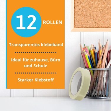 Клейка стрічка прозора - 24 мм х 66 м в рулоні - Клейка стрічка для упаковки подарунків, для дому, школи та офісу - 12 великих рулонів
