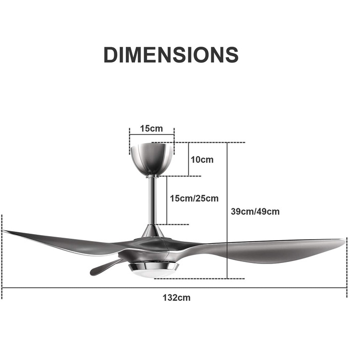 Стельовий вентилятор Reiga з підсвічуванням і пультом дистанційного керування 132 см, стельовий вентилятор з 3 горіхово-коричневими листям, таймер, літо-зимова робота, розумний стельовий вентилятор Alexa для спальні та вітальні (сріблястий)