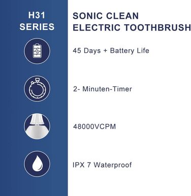 Електрична зубна щітка CallySonic H31 Sonic для дорослих, звукова зубна щітка з 4 змінними щітками, 3 режими, 60 днів використання, безкоштовна заміна для проблем з якістю протягом 3 років Чорний