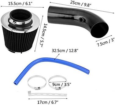 Автомобільний спортивний повітряний фільтр, 76 мм 3-дюймовий універсальний комплект повітрозабірних фільтрів для повітряного охолодження, універсальна система впуску повітря з вуглецевого волокна зі шлангом (вугільний візерунок)