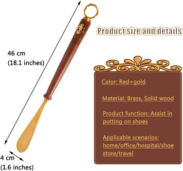 Ріжк для взуття для жінок, людей похилого віку, домашнє господарство, ретро-ріжк для взуття із середньою та довгою ручкою, латунний помічник для взуття для людей з ампутованими кінцівками з круглим гачком, простий у використанні гладкий підйомник взуття 4