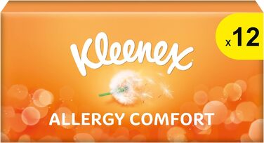 Коробка косметичних серветок Kleenex Allergy Comfort, носові хустинки для алергіків, 12 коробок 56 паперових носових хусток, 3-шарова, гіпоалергенна, оптова упаковка 672 шт. и (1 упаковка)