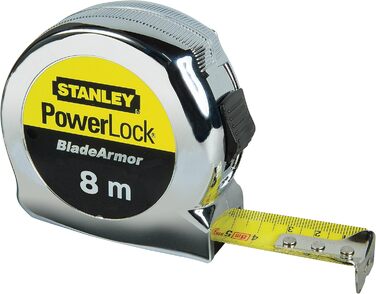 Рулетка Stanley Micro Powerlock (довжина 8 м, фіксатор, перемотування, затискач для ременя, хромована, захисне покриття Mylar) 0-33-527 8м