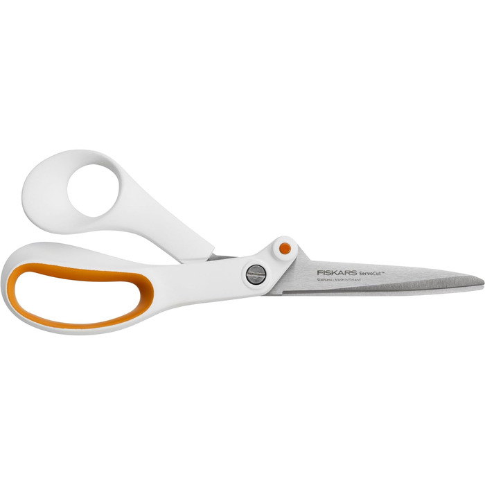 Універсальні ножиці Fiskars Razor Edge, довжина 21 см, лезо з нержавіючої сталі/пластикові ручки, білий/помаранчевий, підсилювач 1005223 універсальні ножиці 21 см