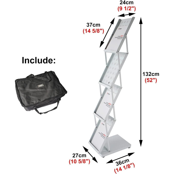 Портативний стелаж для журналів з сумкою для зберігання, складаний органайзер для папок, залізний стелаж для каталогів для дому/виставок/читальних куточків (колір чорний) (колір білий) Білий