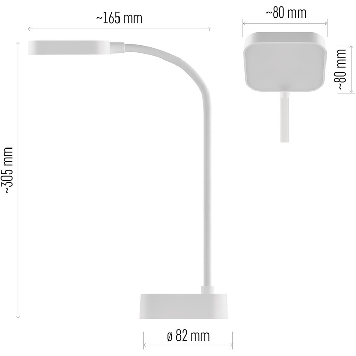Акумуляторна настільна лампа EMILY, LED-настільна лампа, що перезаряджається через USB, час горіння 96 год, потужність 2 Вт, яскравість 100 лм, бездротовий, гнучкий, безступінчасте затемнення, USB-кабель для зарядки 1 м, білий