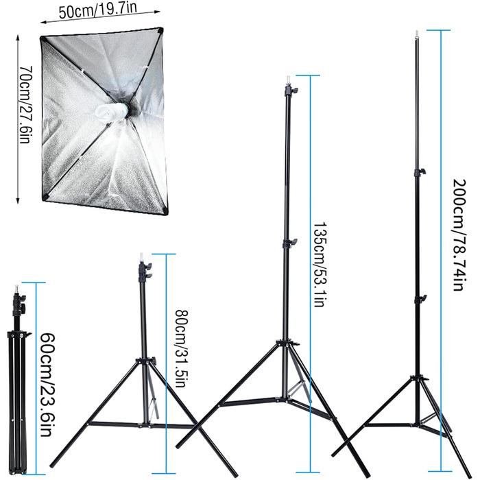 Вт 50*70 см, відмінна якість світла для студійної та вуличної зйомки з 2-метровою світловою підставкою для фотографів з роз'ємом E27 з алюмінієвого сплаву та великою ємністю, 135