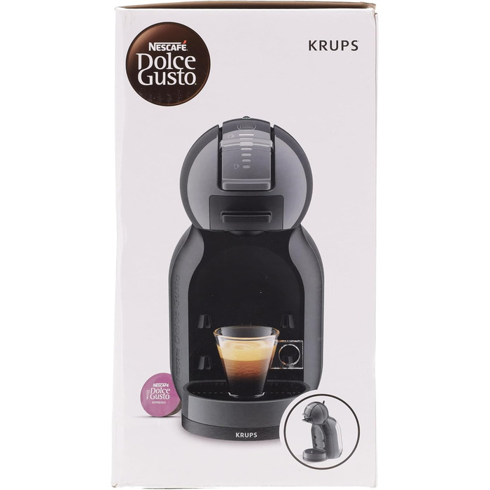 Кавоварка Krups Nescaf Dolce Gusto Mini Me KP123BK та інші напої, автоматична, 0,8 л, сіра/чорна