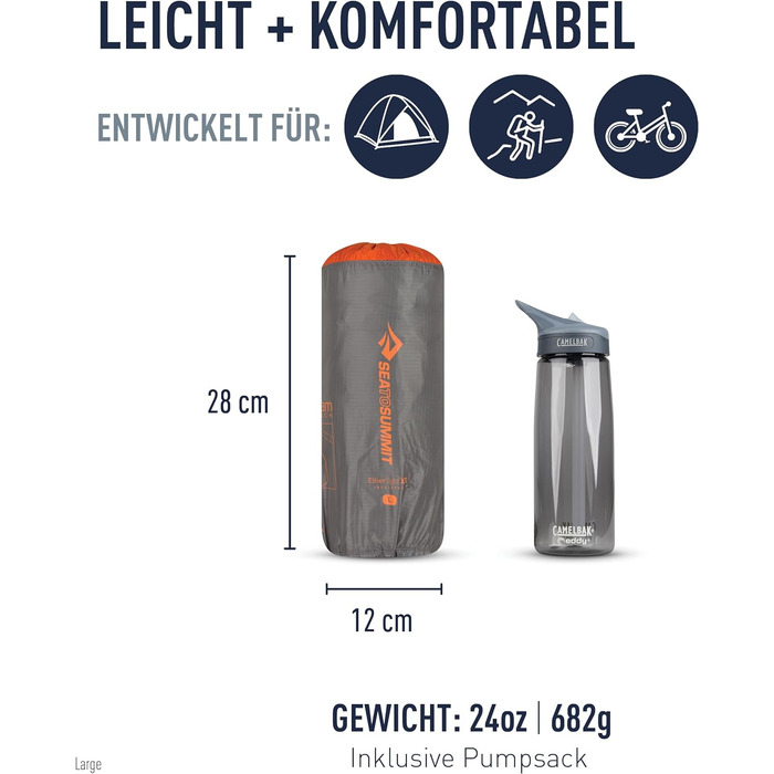 Спальний килимок Ether Light XT Extreme Insulated Air великий - Килимок для сну для жінок - Thermolite - 4 сезони - Система замка подушки - Піші прогулянки в холодну погоду - Сірий - 630г Великий сірий