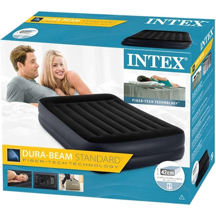 Піднятий надувний ліжко Intex Adult Twin Pillow Rest з Fiber-Tech Bip, верх чорний/низ синій, 99 x 191 x 42 см, 64122