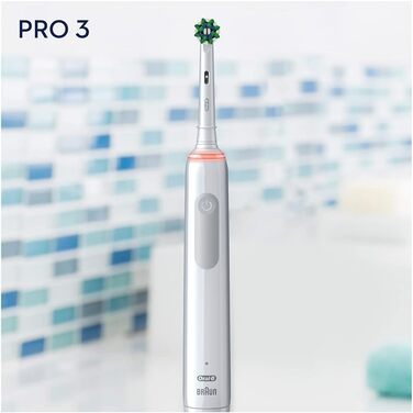 Електрична зубна щітка Oral-B PRO 3 3000 CrossAction, з 3 режимами чищення та візуальним регулюванням тиску на 360 для догляду за зубами, подарунок чоловіку/жінці, дизайн від Braun, білий