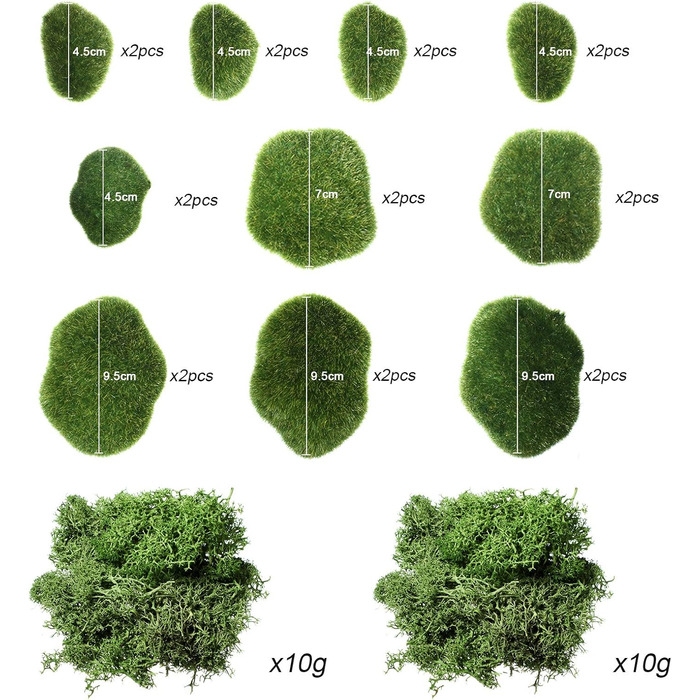 Камені зі штучного моху Chuangdi, різні розміри, декоративні зелені камені, кульки із зеленого моху для квіткових композицій і садів, 80 шт.