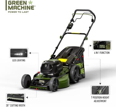 Акумуляторна газонокосарка Green Machine, ТІЛЬКИ ІНСТРУМЕНТ 62В 51см 60л безщіткова складна акумуляторна газонокосарка зі світлодіодом, самохідна сталева декова газонокосарка БЕЗ акумулятора та зарядного пристрою