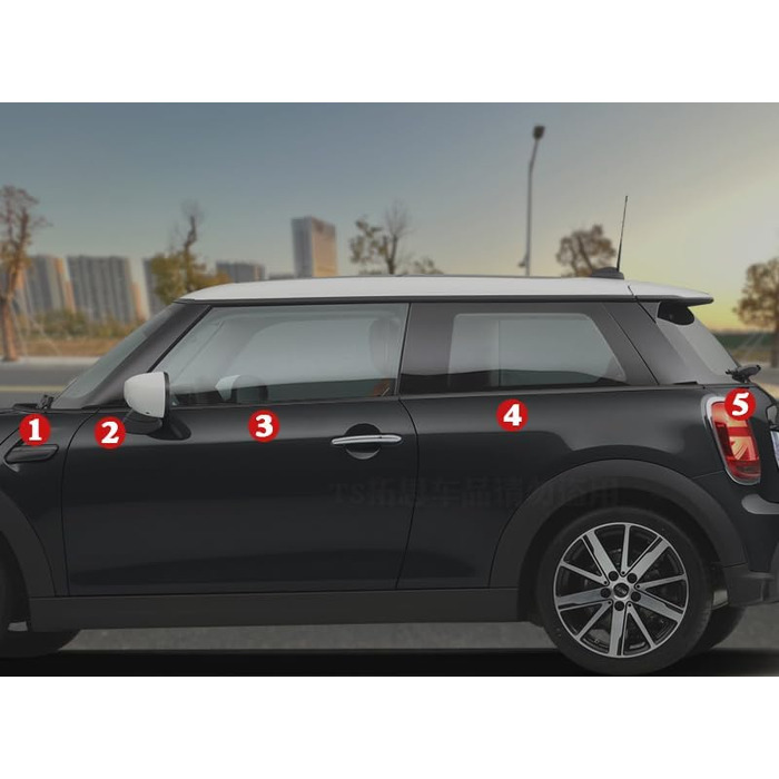 Для Mini F56 3-Door 2014-2023 (тільки для F56 3-Door) Бічне скло Нижні хромовані накладки Нержавіюча сталь Глянцева Чорна 10 шт.