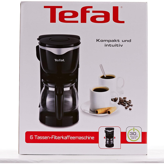 Скляна кавоварка Tefal CM3408 Mini (600 Вт, 6 чашок) чорна/нержавіюча сталь