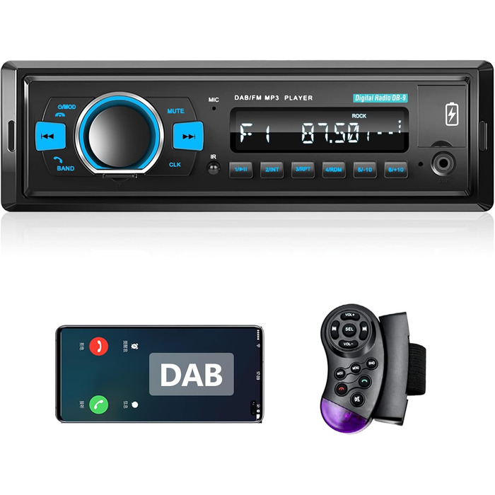 Автомобільна стереосистема Hodozzy DAB 1 Din з Bluetooth, MP3-плеєр з FM-радіо, підтримка автомобільної стереосистеми 1 Din BT Hands-free/еквалайзер/керування на кермі/USB/зарядка/TF/AUX-вхід, цифровий медіа-ресивер