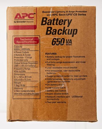 ДБЖ APC Back-UPS CS - BK650EI - джерело безперебійного живлення 650 ВА (4 виходи IEC, захист від перенапруг) 650 ВА Вихідна потужність один