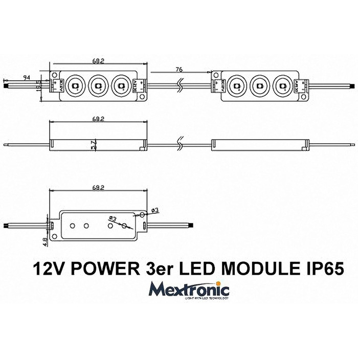 Набір світлодіодних модулів Mextronic IP65 20 світлодіодних модулів 3xPower SMD світлодіодів теплий білий водонепроникний 12 В