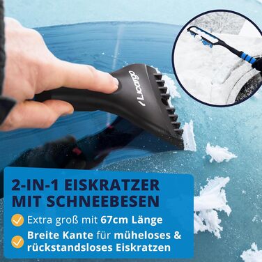 Скребок для льоду LICARGO Автомобіль з мітлою - великий край і ніжна щетина - довжина 67 см з утеплюючою, нековзною ручкою - Міцний скребок для вікон Автомобільний віночок Автомобільний скребок для льоду з мітлою Автомобільний скребок для снігу - покращен