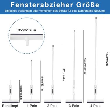 Віконний ракель FINEW Window Cleaner з накладками з мікрофібри, душовий ракель 3 в 1, телескопічний штанговий мийний матеріал для душових дверей, вікна автомобіля, скляних дверей, вікон (3 накладки для миття підлоги)