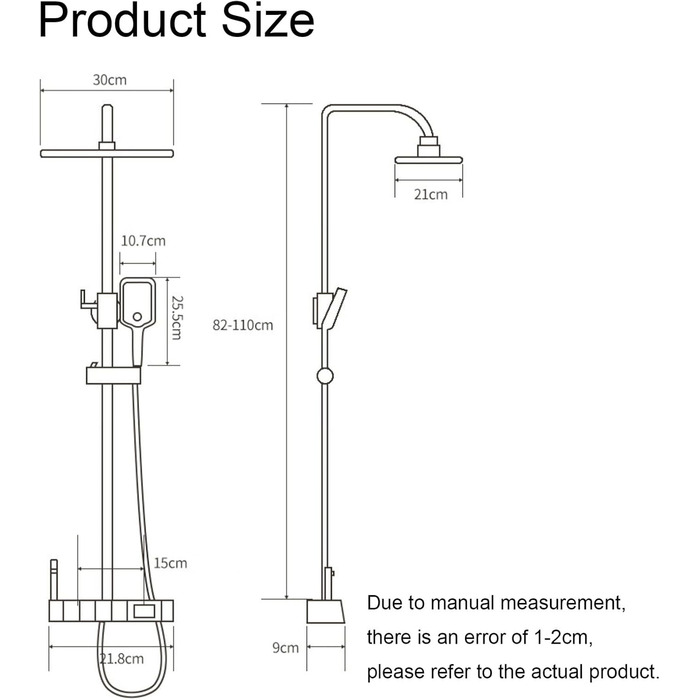 Розумна душова система з цифровим дисплеєм із постійним контролем температури, барвистою атмосферою, комбінованим набором із дощовою лійкою для настінного кріплення (колір A, розмір 82 x 110 см)