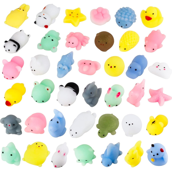 М'які іграшки Mochi Squishy Toys 40 Pcs Moji Fidget Toy, Kawaii Animal Squishies Party Bags Filler Stress Relief Toy для дітей дорослих Різдво Подарунок на День Народження 40 Шматків