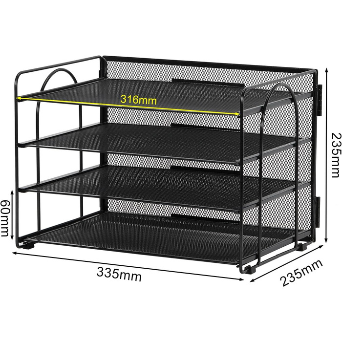 Відділення А4 Металевий офісний настільний органайзер Тримач документів Лоток для файлів Тримач журналу Лоток для листів Органайзер для паперових журналів, чорний чорний 4 відділення, 4